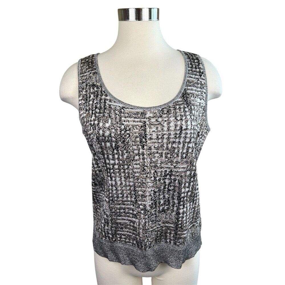 St John Abstract Print Sleeveless Sweater Tank Top Shell Sz M Rayon Wool